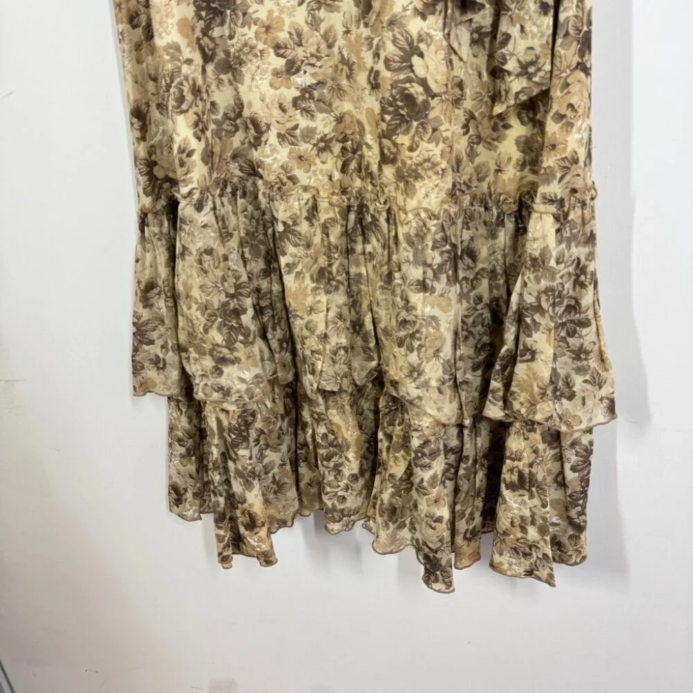 Vtg Camelot Floral Maxi Skirt Beige Brown Size S Ruffle Boho Romantic Style